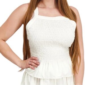 Free People Cream Poplin Halter Blouse with Ruching & Tie Back size XL